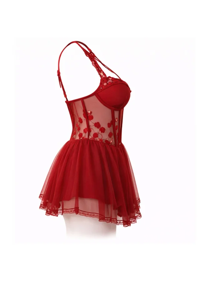 Caprisious  Women Sheer Babydoll Nightwear with Floral Embroidery – Mesh Lingerie Dress with Adjustable Straps & Lace Trim for Women | Best Price UAE